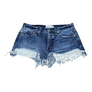 Free People Denim Shorts with Lace Detail